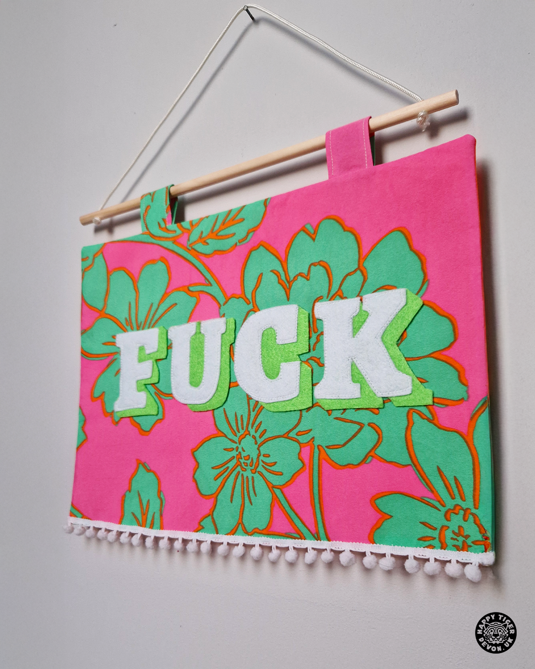 Funny rude wall art banner with Fuck text, edgy home decor